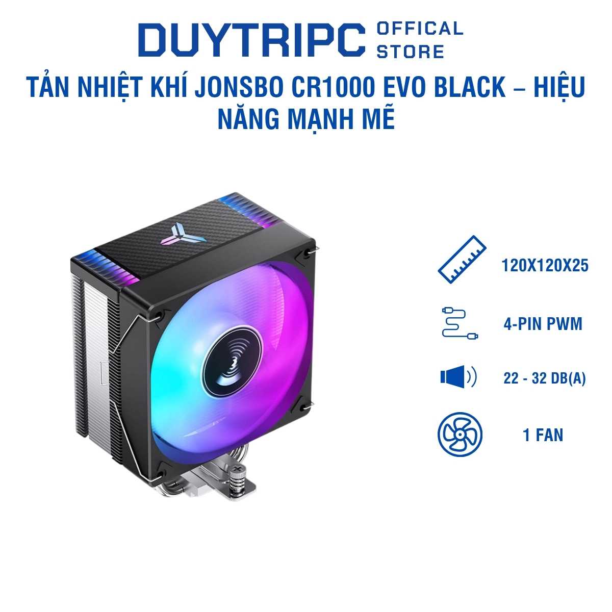 Tản Nhiệt Khí Jonsbo CR1000 Evo Black – Hiệu Năng Mạnh Mẽ, LED Auto RGB Sang Trọng